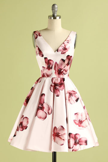 Roze homecoming jurk met bloemen print